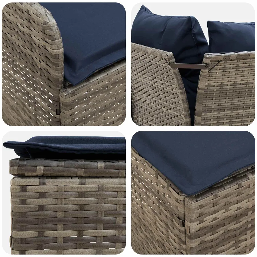 Ensembles de meubles 7 pcs Gris et bleu marine Rotin PE - 8
