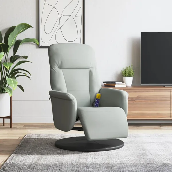 Fauteuil inclinable de massage repose-pied gris clair velours