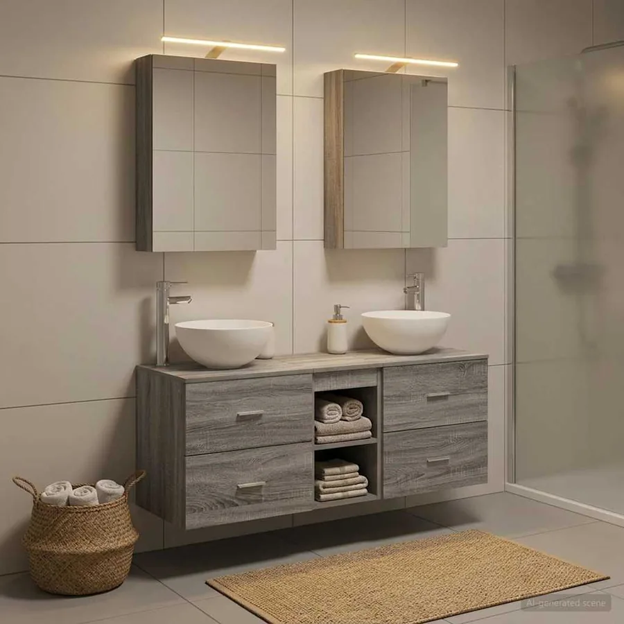 Ensemble de mobilier de salle de bain 5 pcs Sonoma gris