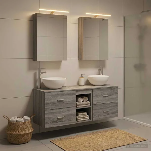Ensemble de mobilier de salle de bain 5 pcs Sonoma gris