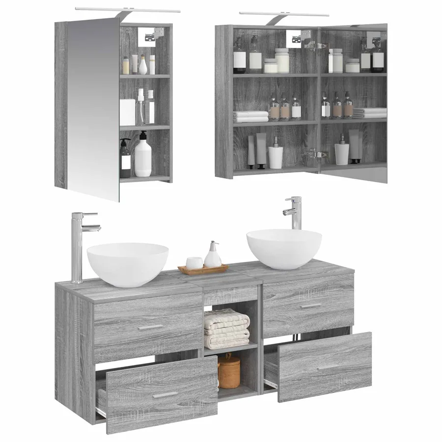 Ensemble de mobilier de salle de bain 5 pcs Sonoma gris - 3