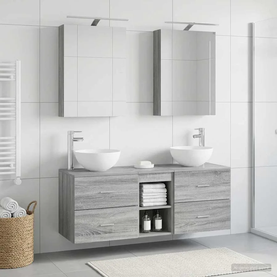 Ensemble de mobilier de salle de bain 5 pcs Sonoma gris - 4