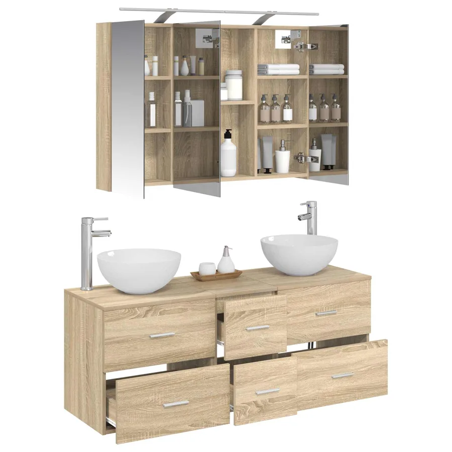Ensemble de mobilier de salle de bain 4 pcs Chêne Sonoma - 3