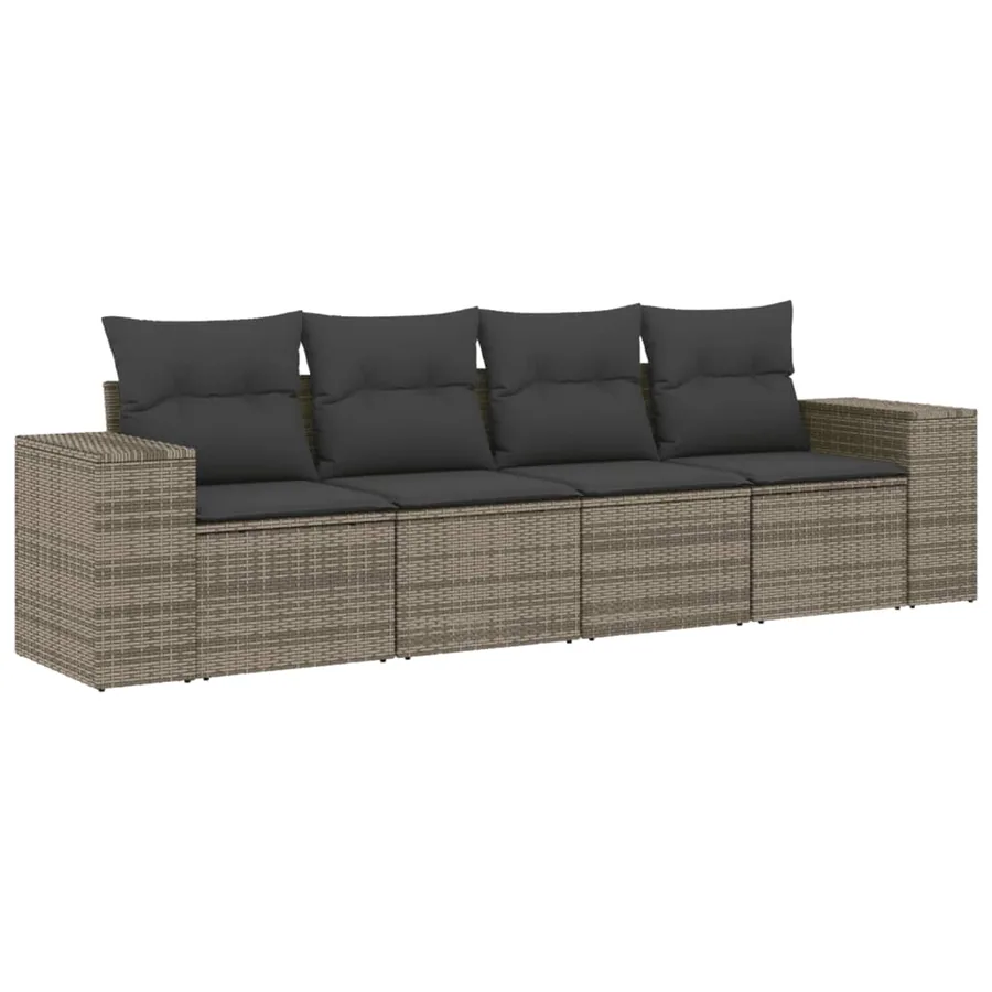Salon de jardin 4 pcs avec coussins gris résine tressée - 2