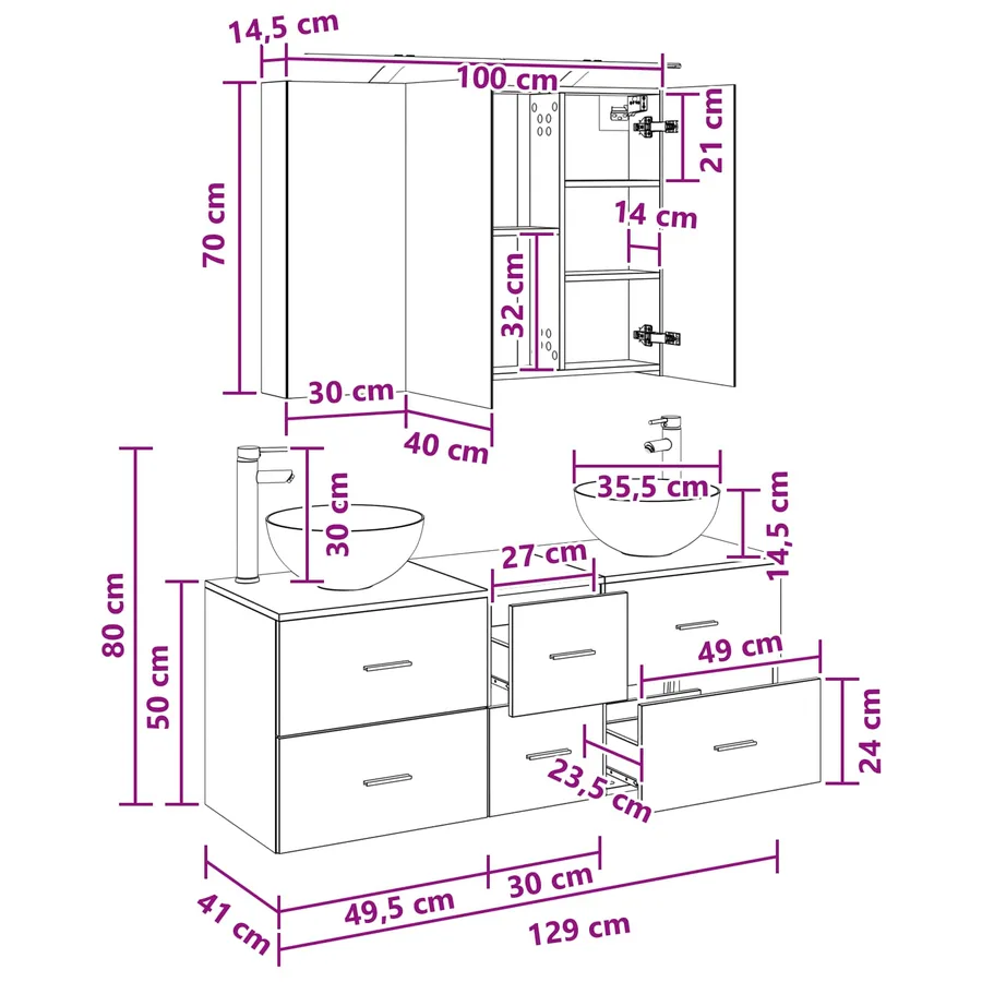 Ensemble de mobilier de salle de bain 4 pcs Blanc - 14
