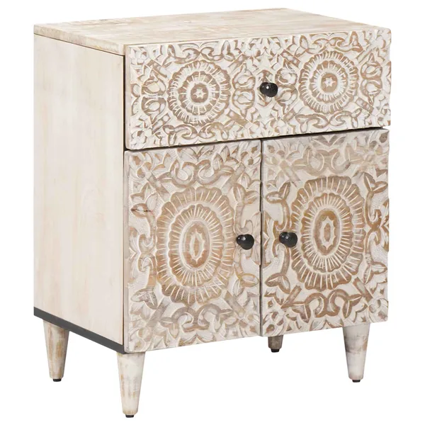 Armoire de lit Blanc 50 x 33 x 60 cm Bois de mangue massif