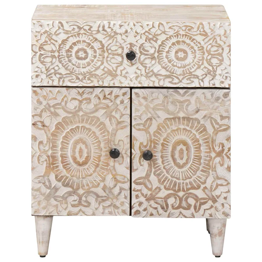Armoire de lit Blanc 50 x 33 x 60 cm Bois de mangue massif - 3