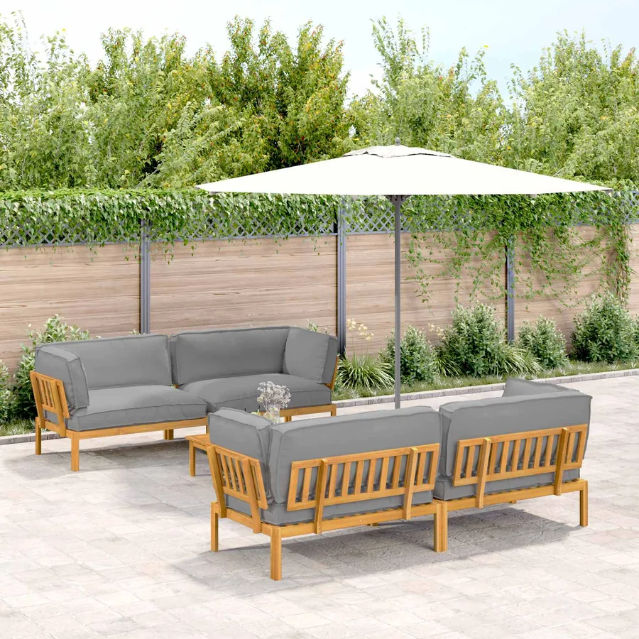 Ensemble de Canapés Uni 5 pcs Gris Bois d'Acacia Massif