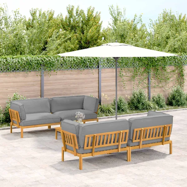 Ensemble de Canapés Uni 5 pcs Gris Bois d'Acacia Massif