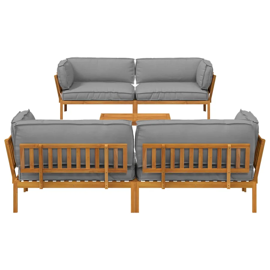 Ensemble de Canapés Uni 5 pcs Gris Bois d'Acacia Massif - 9