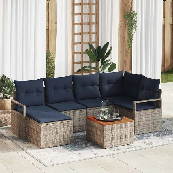 Ensemble de canapé de jardin avec coussin 7 pcs Gris polyrotin