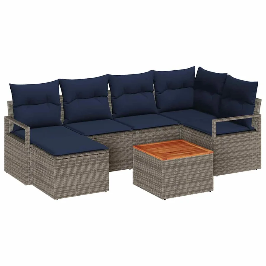 Ensemble de canapé de jardin avec coussin 7 pcs Gris polyrotin - 2