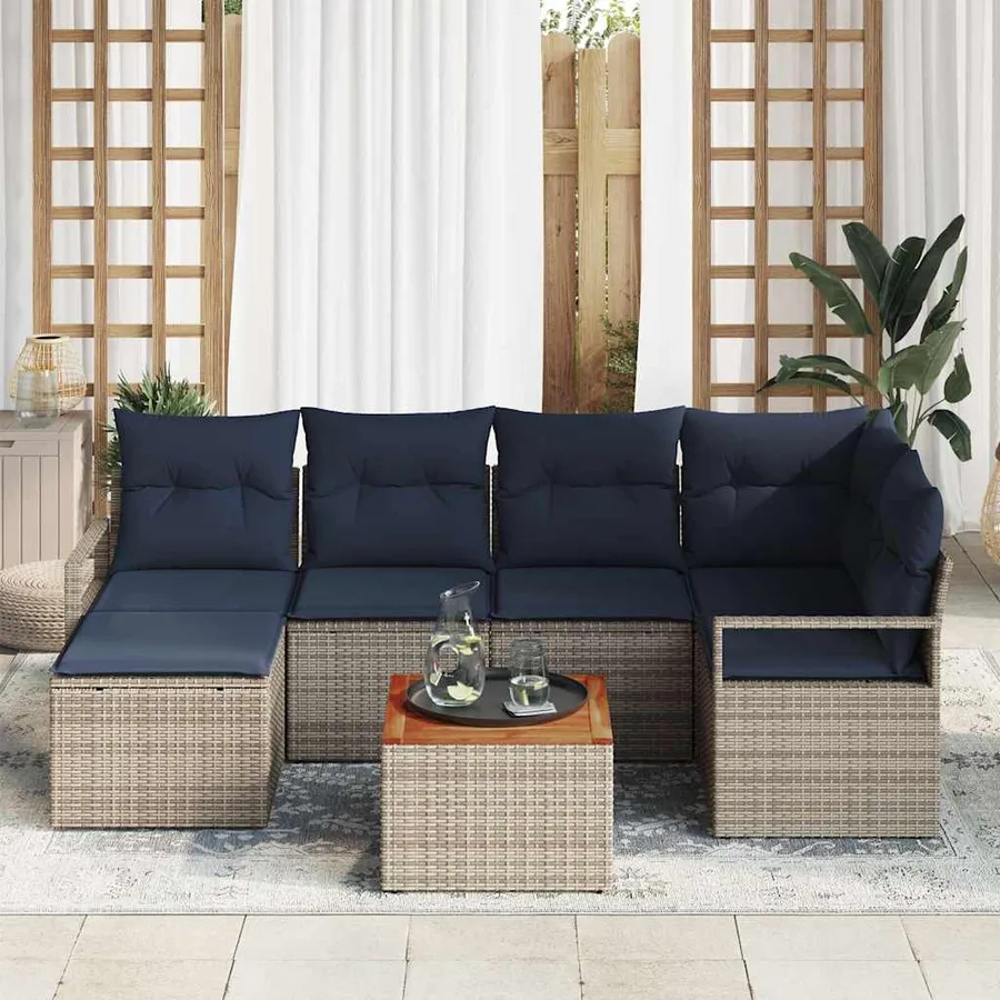 Ensemble de canapé de jardin avec coussin 7 pcs Gris polyrotin - 3