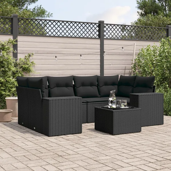 Salon de jardin 7 pcs avec coussins noir résine tressée 62 x 62 x 69 cm - 62,7 kg