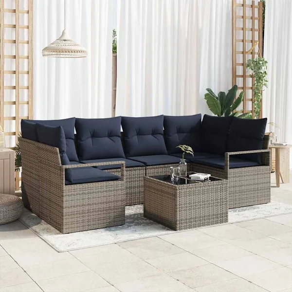 Ensemble de Canapés 7 pcs Gris et bleu polyrotin