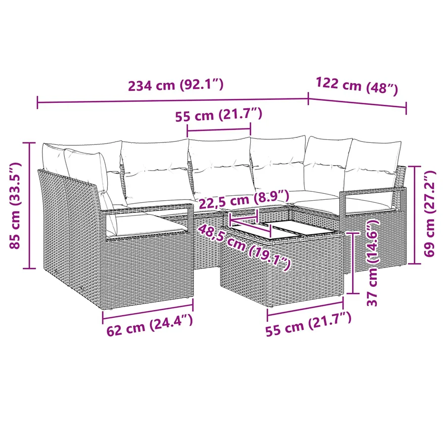 Ensemble de Canapés 7 pcs Gris et bleu polyrotin - 9