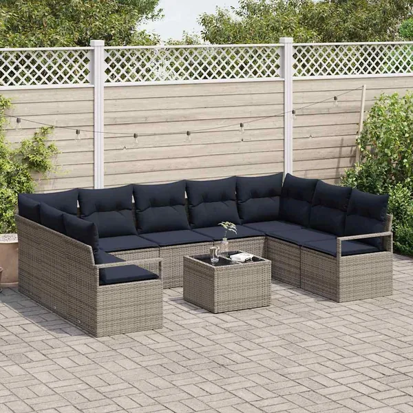 Ensemble de Canapés avec coussin 10 pcs Gris polyrotin