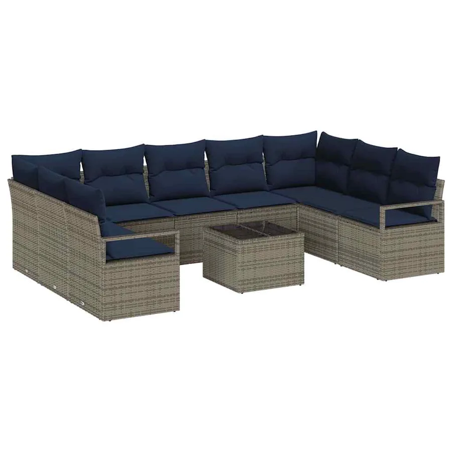 Ensemble de Canapés avec coussin 10 pcs Gris polyrotin - 2