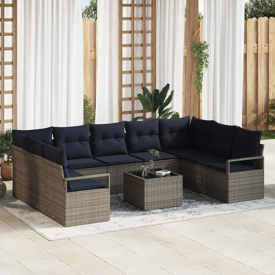 Ensemble de Canapés avec coussin 10 pcs Gris polyrotin - 3