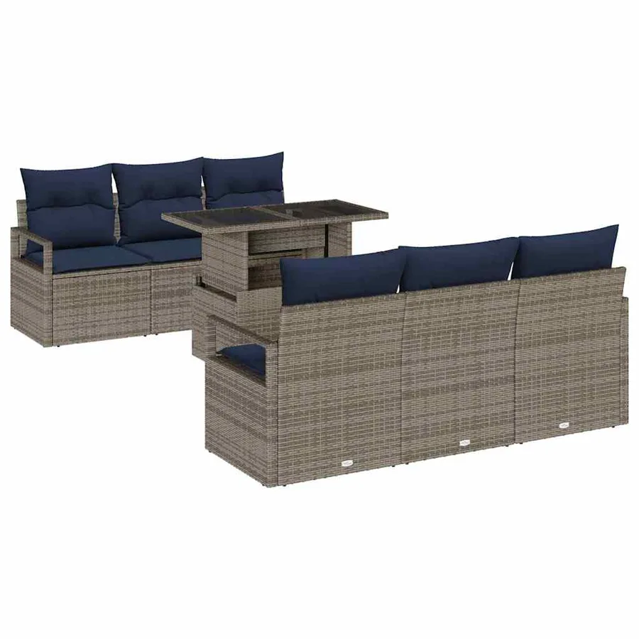 Ensemble de canapé de jardin avec stockage 7 pcs Gris polyrotin - 2