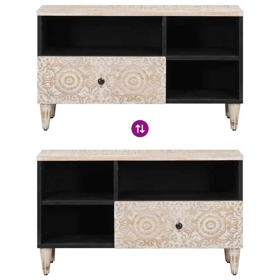Meuble TV Blanc 80 x 33,5 x 46 cm Bois de mangue massif - 10