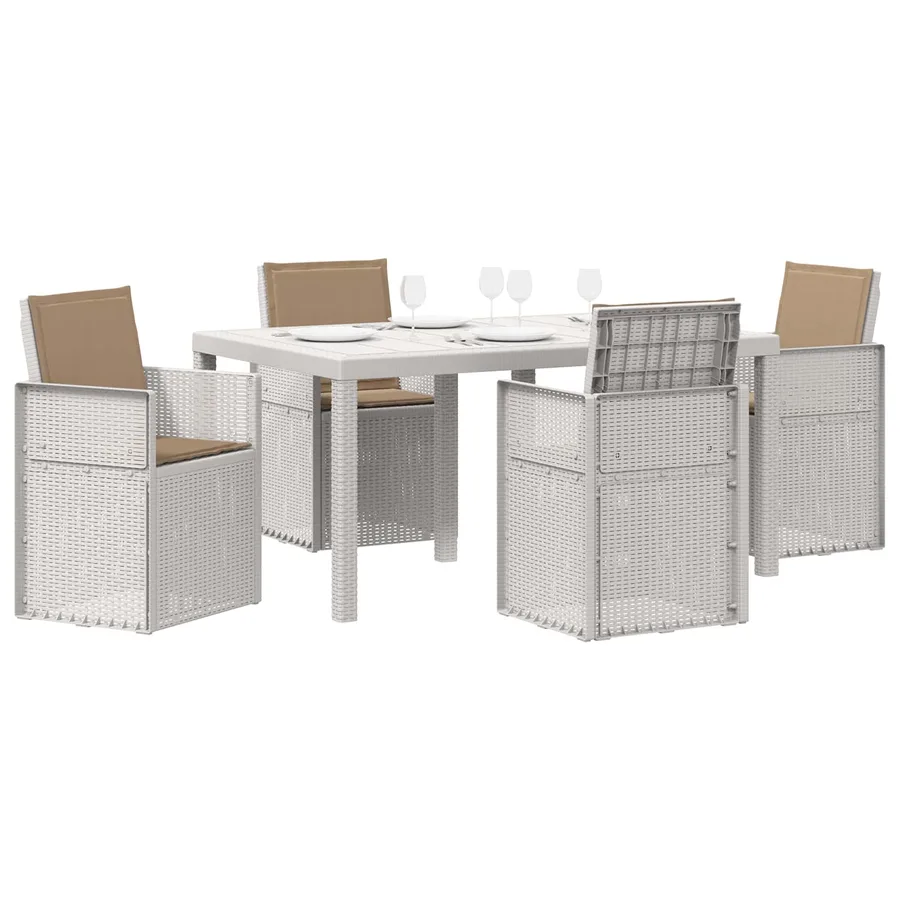 Ensemble de salle à manger pour jardin 5 pcs Blanc et taupe PP - 3