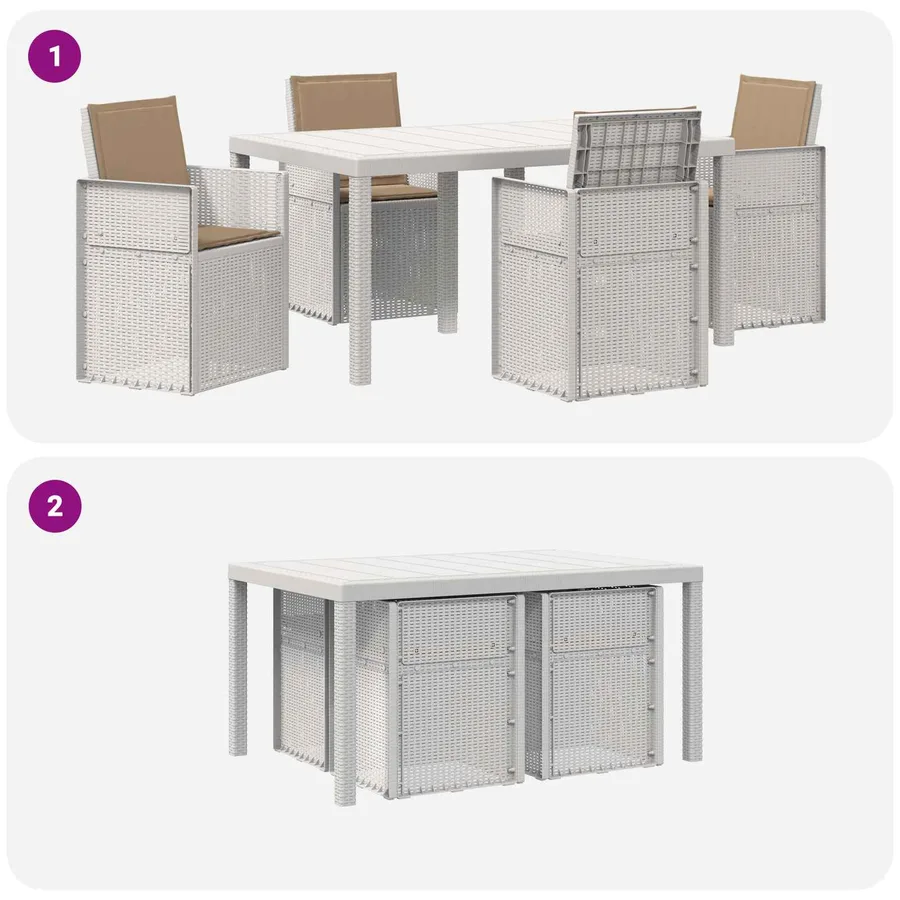 Ensemble de salle à manger pour jardin 5 pcs Blanc et taupe PP - 8