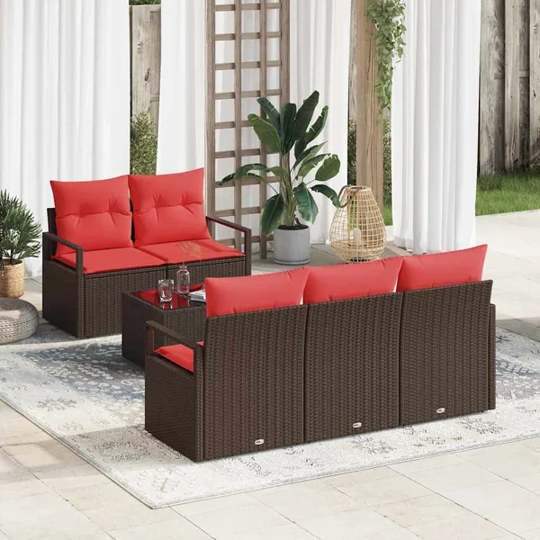 Ensemble de Canapés 6 pcs Marron et rouge polyrotin