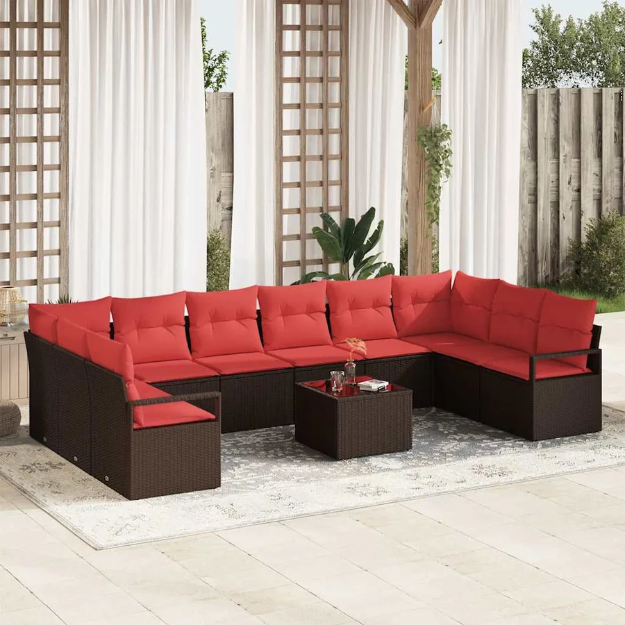 Ensemble de Canapés avec coussin 11 pcs Marron polyrotin