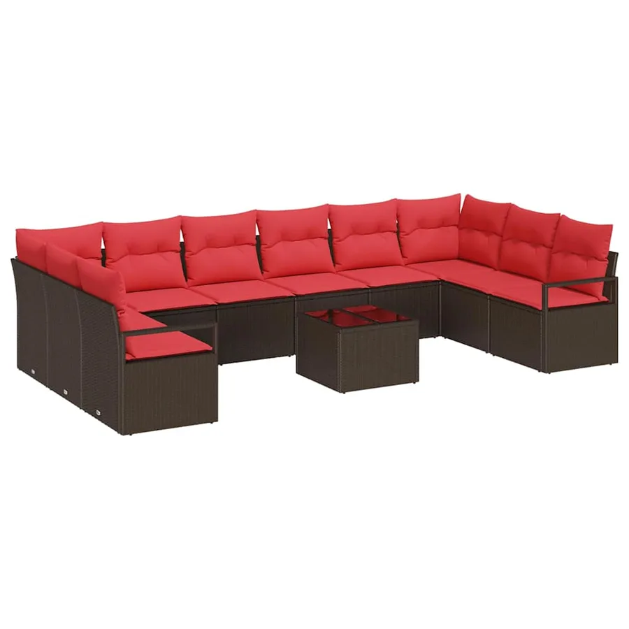 Ensemble de Canapés avec coussin 11 pcs Marron polyrotin - 2
