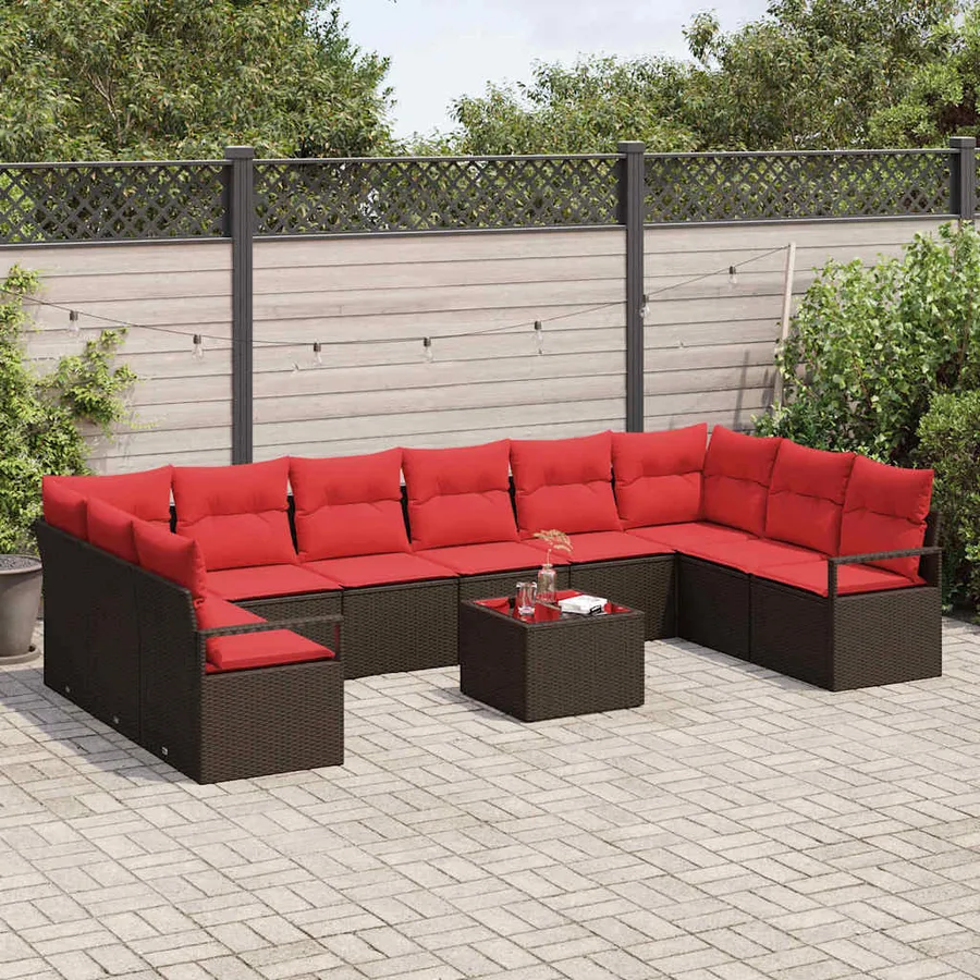 Ensemble de Canapés avec coussin 11 pcs Marron polyrotin - 3