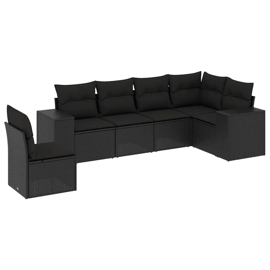 Salon de jardin 6 pcs avec coussins noir résine tressée - 2
