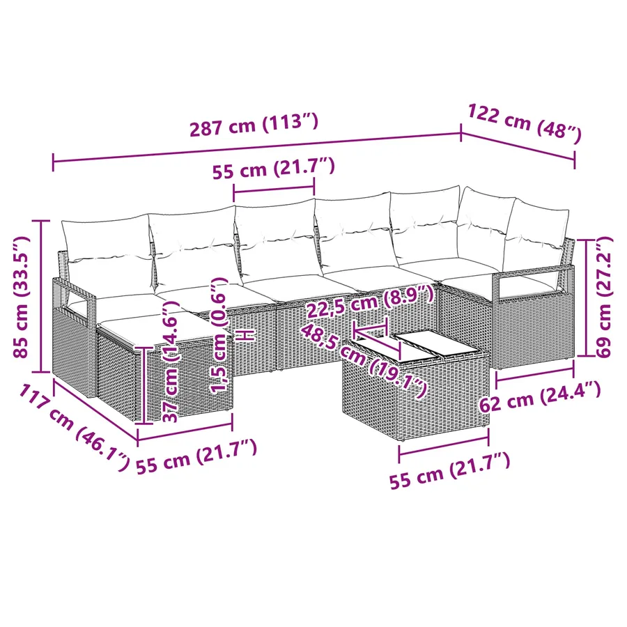Ensemble de Canapés 8 pcs Marron polyrotin - 8