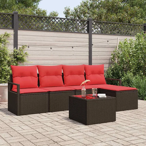Ensemble de Canapés avec coussin 6 pcs Marron polyrotin
