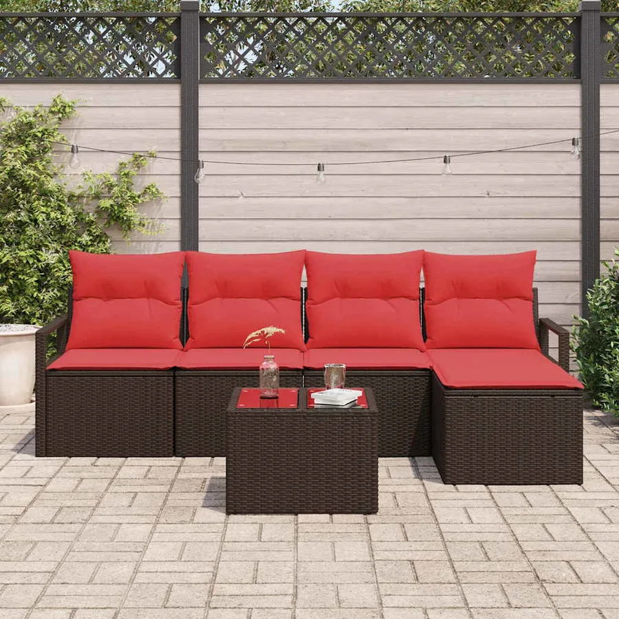 Ensemble de Canapés avec coussin 6 pcs Marron polyrotin - 3