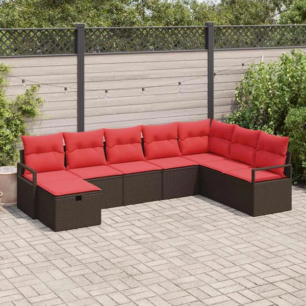 Ensemble de Canapés avec coussin 8 pcs Marron polyrotin