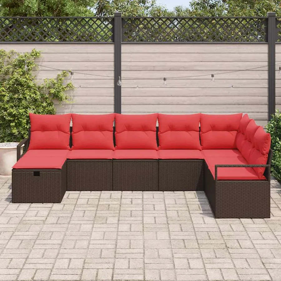 Ensemble de Canapés avec coussin 8 pcs Marron polyrotin - 3