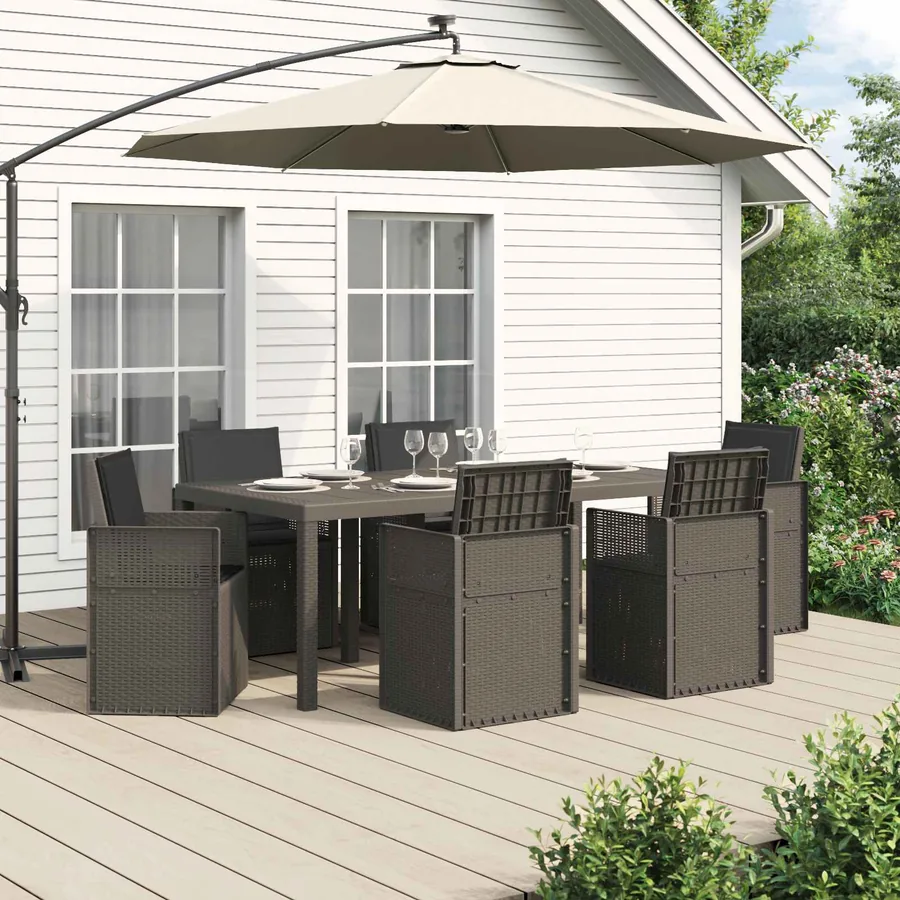 Ensemble de salle à manger pour jardin avec coussin 7 pcs PP