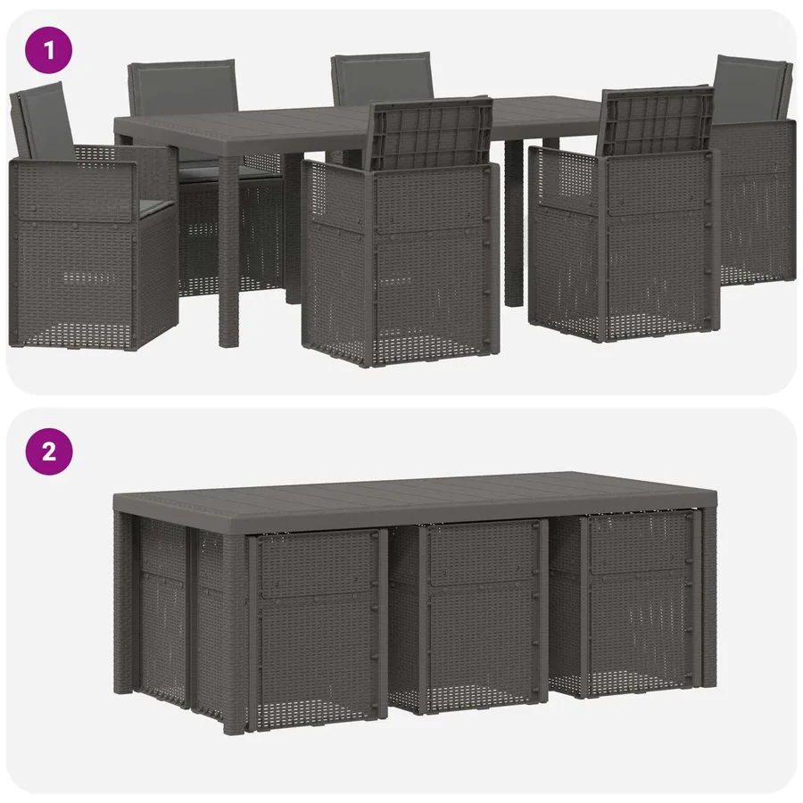 Ensemble de salle à manger pour jardin avec coussin 7 pcs PP - 10