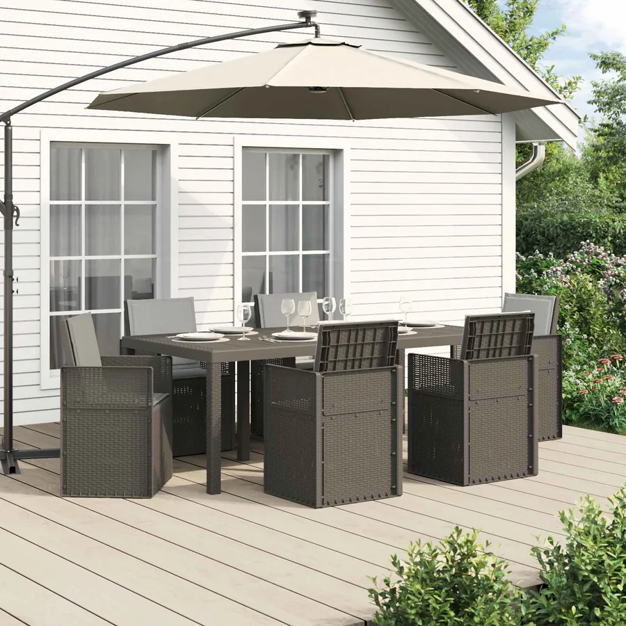 Ensemble de salle à manger pour jardin 7 pcs Gris clair PP