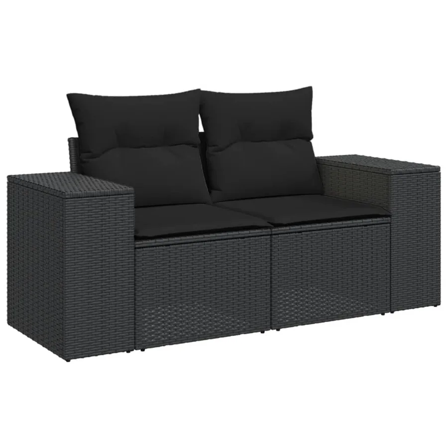 Salon de jardin 9 pcs avec coussins noir résine tressée - 5
