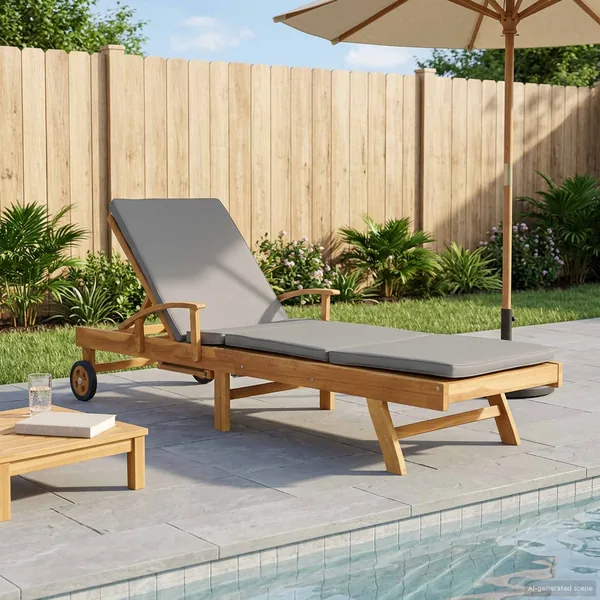 Chaise longue avec coussin 100% Polyester Teck Solide