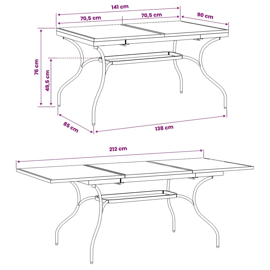 Table de Salle à Manger en Maille Extensible Anthracite Acier - 11