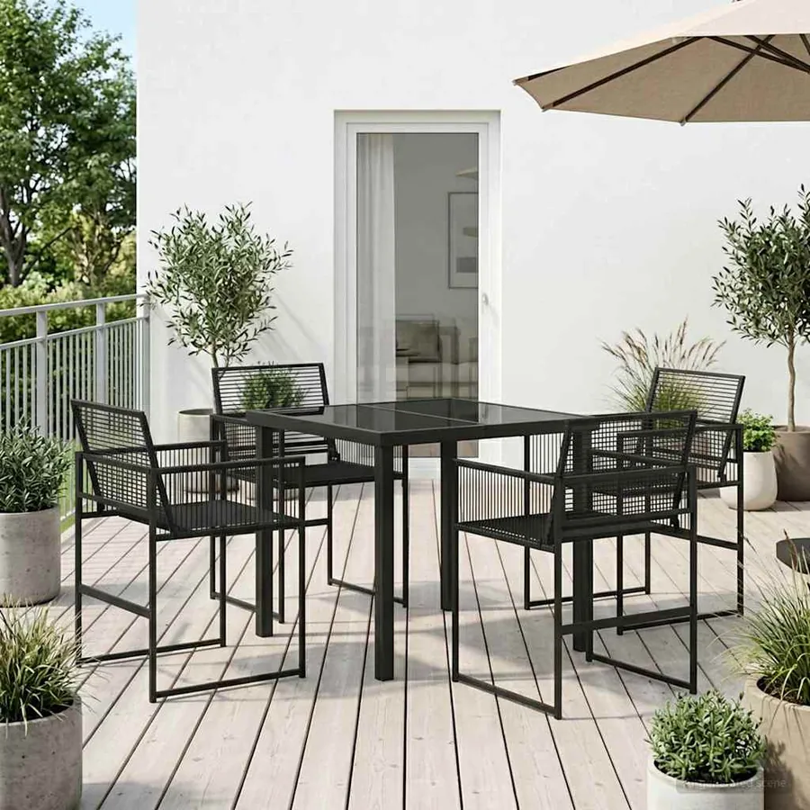 Ensemble de salle à manger pour jardin 5 pcs Noir polyrotin
