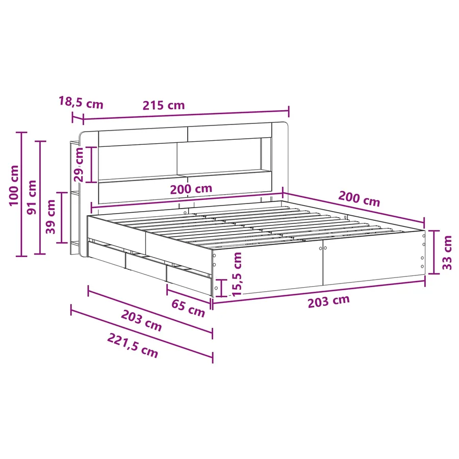 Cadre de lit avec rangement Chêne Sonoma 200 x 200 cm - 8