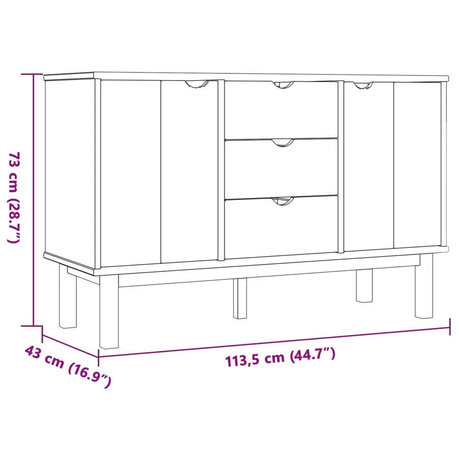 Buffet OTTA Noir 113,5 x 43 x 73 cm Bois de pin massif - 6