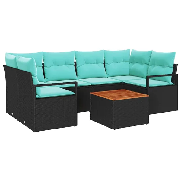 Ensemble de canapé de jardin avec coussin 7 pcs Noir polyrotin