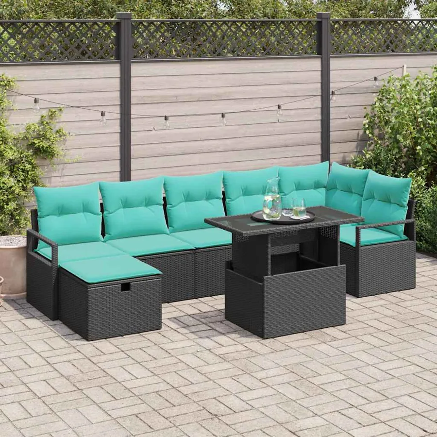 Ensemble de canapé de jardin avec coussin 8 pcs Noir Poly rotin