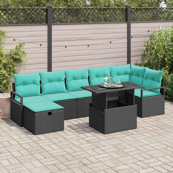 Ensemble de canapé de jardin avec coussin 8 pcs Noir Poly rotin