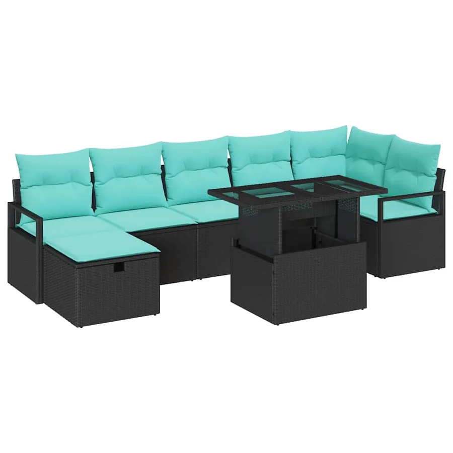 Ensemble de canapé de jardin avec coussin 8 pcs Noir Poly rotin - 2